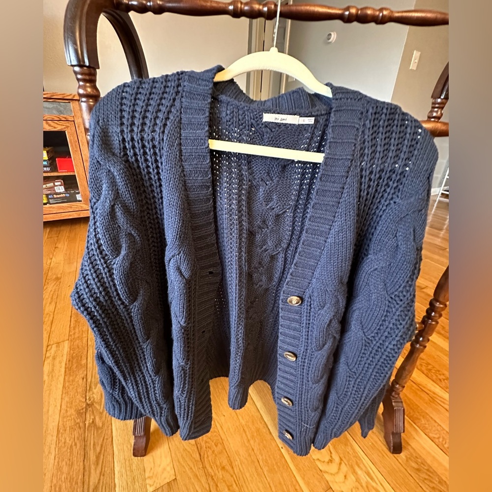 Dark blue cable knit cardigan